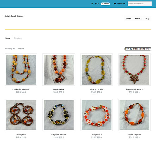 Julia's Heart website store page